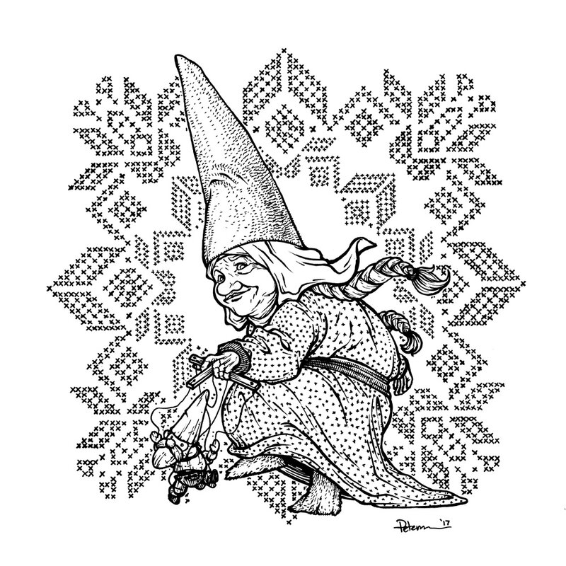 Petersen David - Gnomevember - A Gnome & Her Marionette - Original Illustration