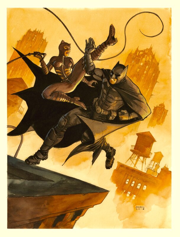 Catwoman vs Batman by Enrico Marini - Original Illustration