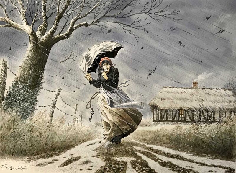 François Dermaut, Rosa - Sous la pluie - Illustration originale