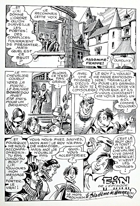 Eugène Gire, Le messager du roi Henri, page de fin - Parution dans Brik n°79 (Mon journal) - Planche originale