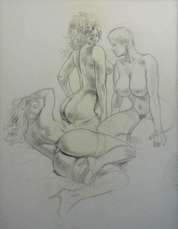 Serpieri - Les trois Graces - Crayonné original pour un Ex-Libris - Original Illustration