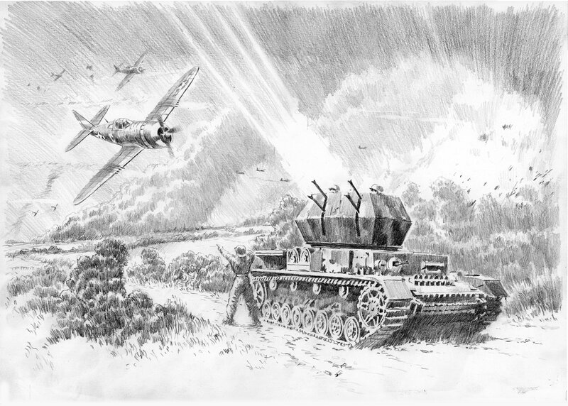 Lucio Perinotto, Flackpanzer VS P 47 - Normandy August 1944 - Illustration originale