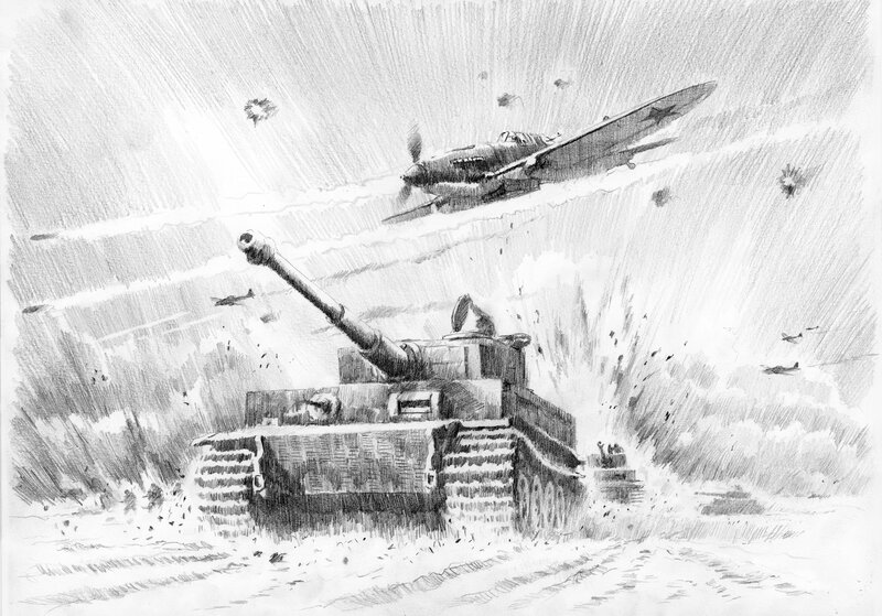 Lucio Perinotto, Tiger vs illouchine - Kursk July 1943 - Original Illustration