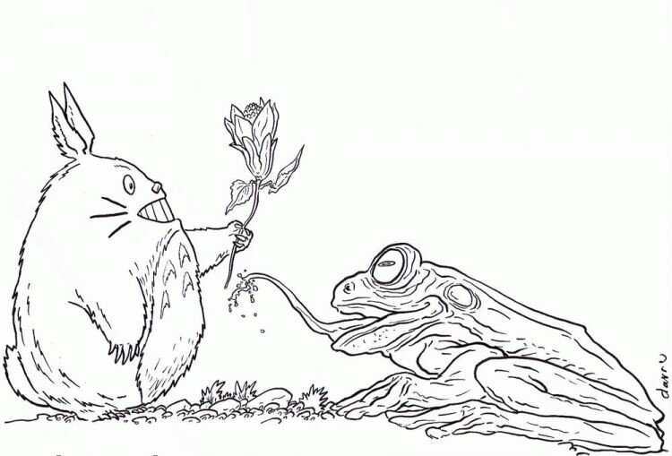 Geof Darrow, Totoro avec la grenouille. - Illustration originale
