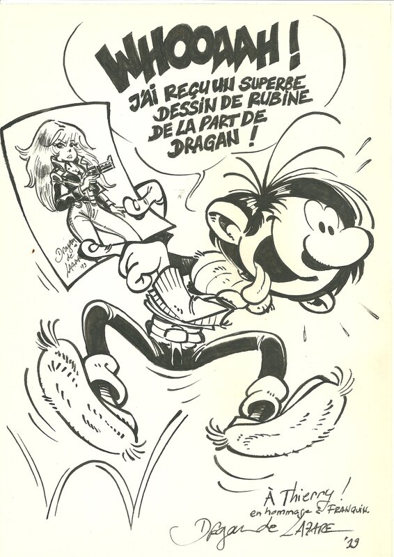 Gaston vu part dragan de lazare et rubine - Illustration originale