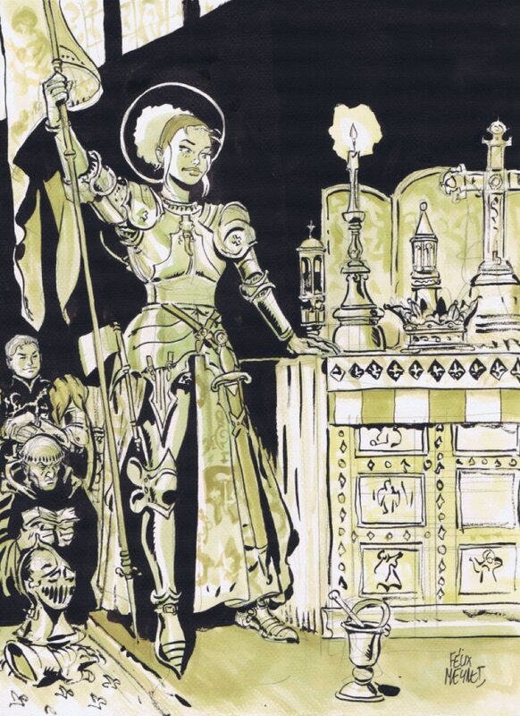 Félix Meynet, Jeanne d'Arc au sacre du roi Charles VII version au lavis - Original Illustration