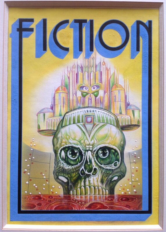 Brantonne Couverture SF Revue FICTION Ville Skull Peinture Planche Originale 1978 . - Original Cover
