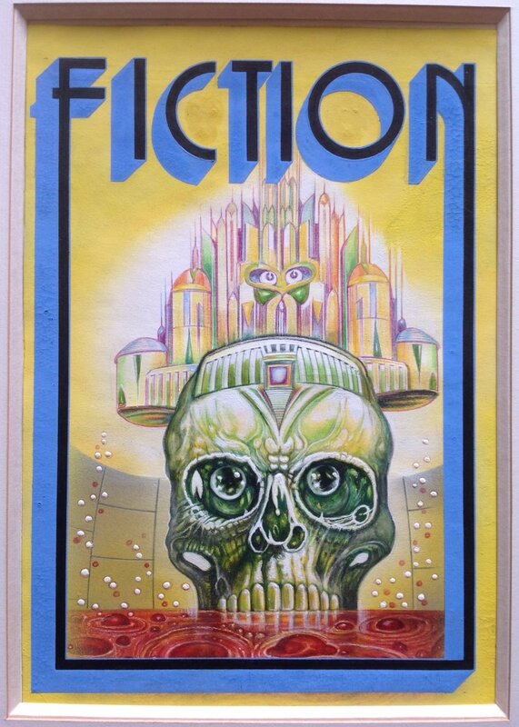 En vente - Brantonne Couverture SF Revue FICTION Ville Skull Peinture Planche Originale 1978 . - Couverture originale
