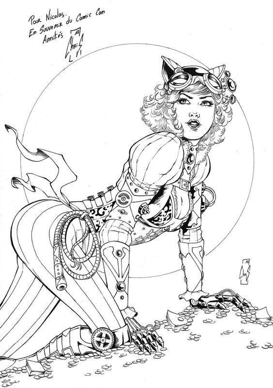 Steampunk Catwoman by Christophe Le Galliot - Original Illustration