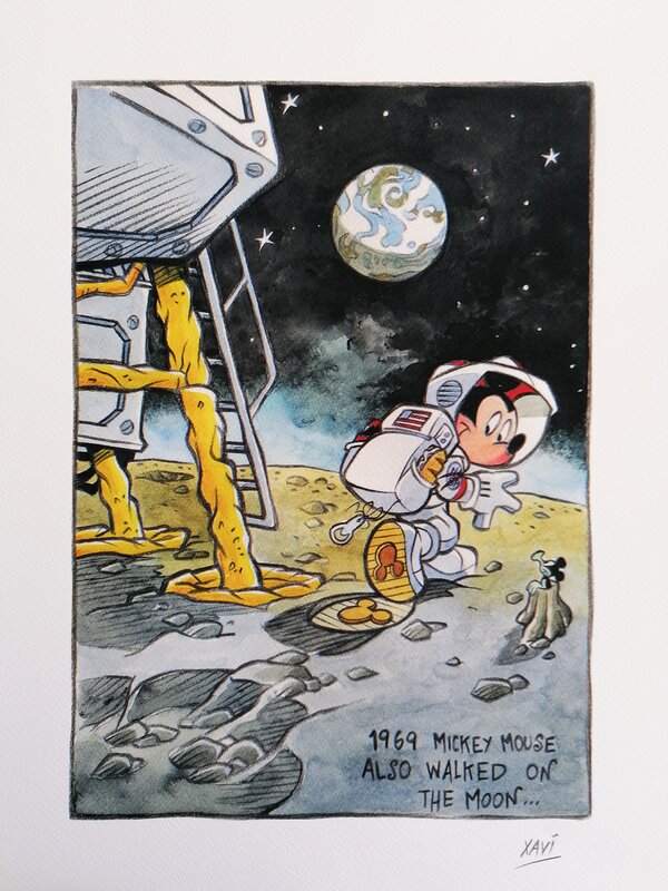 Xavi, 1969 : Mickey Mouse also walked on the Moon - Original Illustration