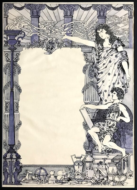 En vente - Edgar Pierre Jacobs, Original artwork for an affiche 'l'Artiste et sa Muse' - Illustration originale