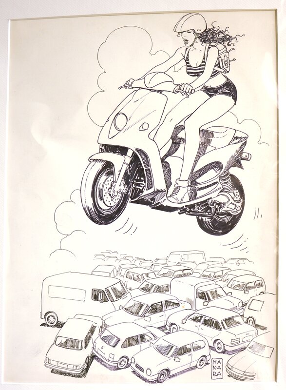 Fille au scooter par Milo Manara - Illustration originale