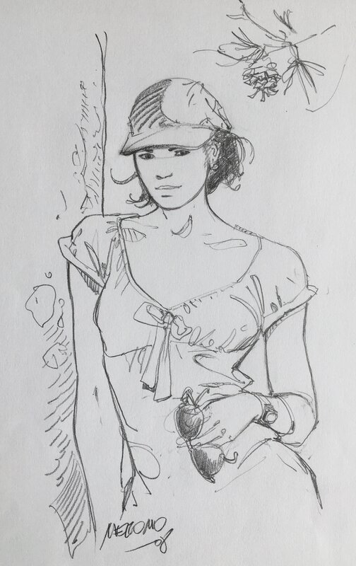 Gilles Mezzomo, Jeune femme à la casquette - Original Illustration