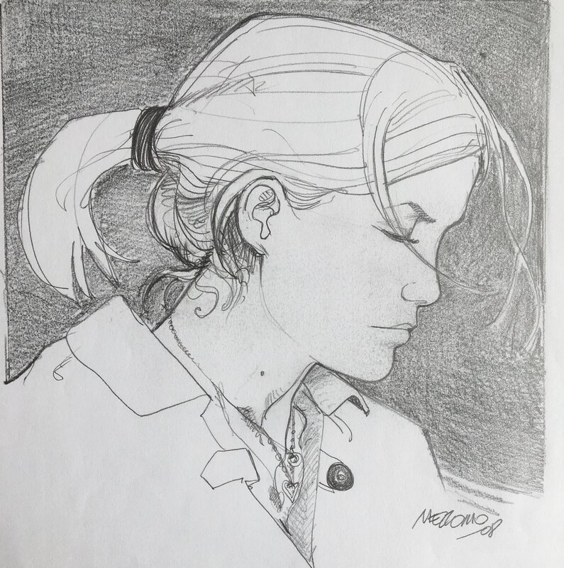 Gilles Mezzomo, Jeune femme de profil - Original Illustration