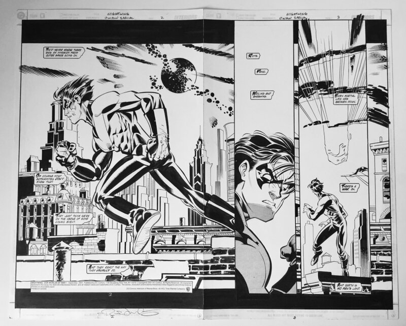 Nightwing two page splash by R. Leonardi (Sold) - Original art