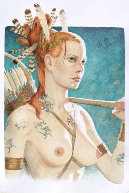 En vente - François Miville-Deschênes, Sarmate rousse et tatouée - Illustration originale