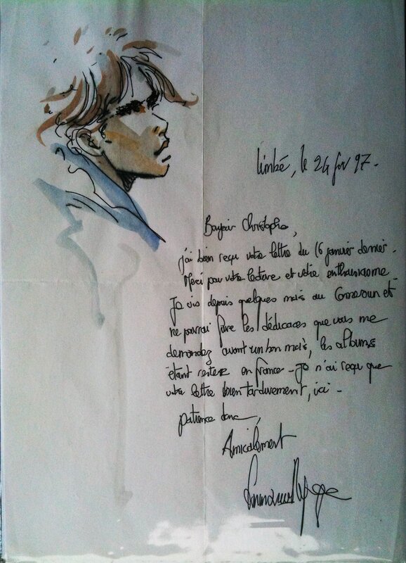 Lettre et dessin par Emmanuel Lepage - Dédicace