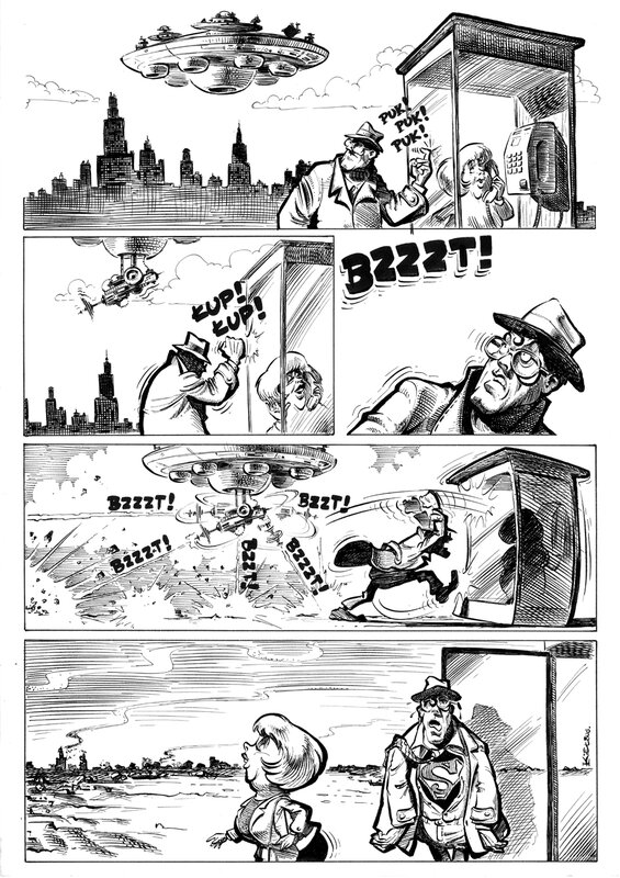 Slawomir Kiełbus, Superman versus Woman B & W - Planche originale