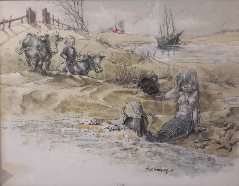La petite sirène by René Hausman - Original Illustration