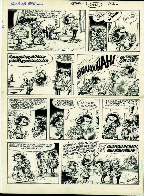 André Franquin, Gaston Lagaffe, planche n° 596, 1969. - Comic Strip