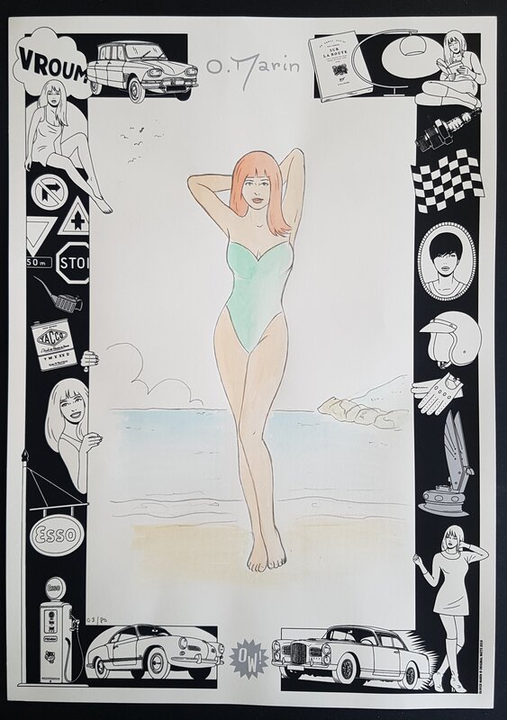 Olivier Marin, Sur la route - illustration en couleurs sur sérigraphie - Illustration originale