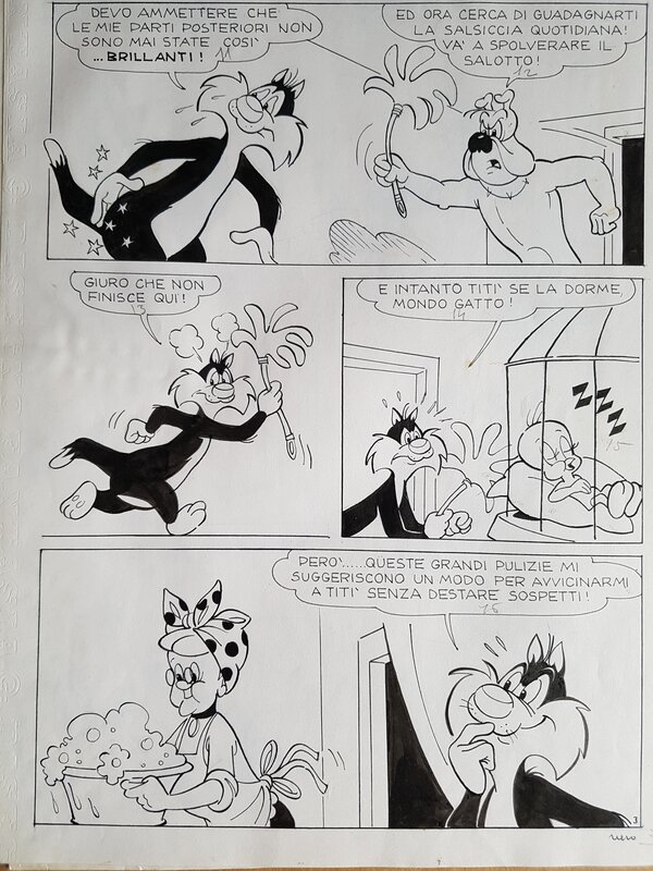 unknown, Titi et gros Minet - Le grand menage - planche 03 - Planche originale