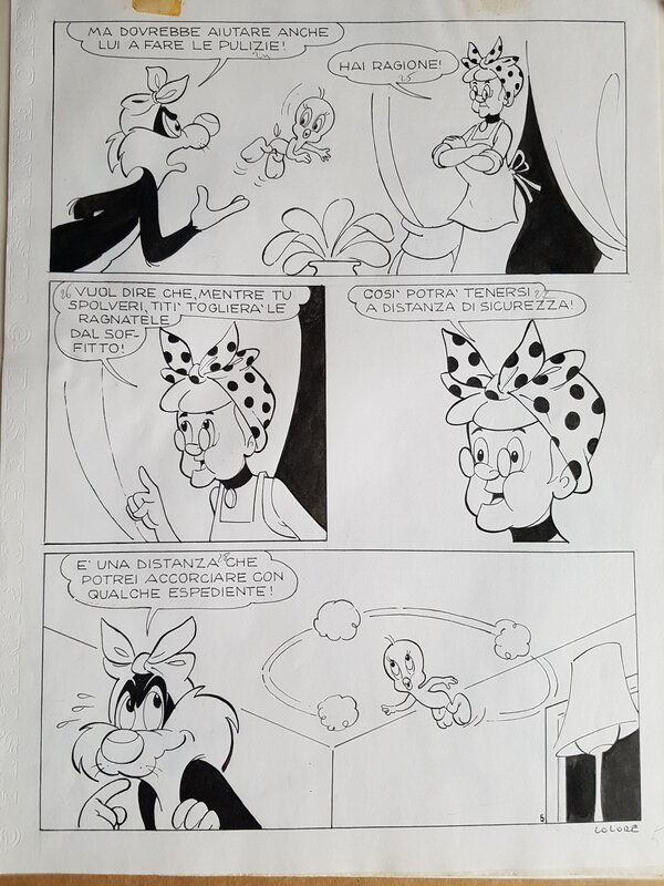 unknown, Titi et gros Minet - Le grand menage - planche 05 - Planche originale