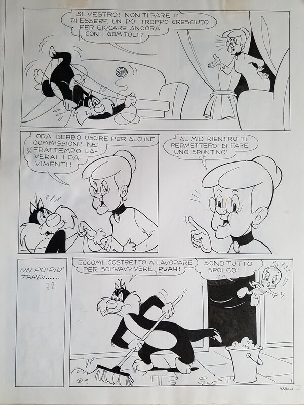 unknown, Titi et gros Minet - Le grand menage - planche 07 - Planche originale