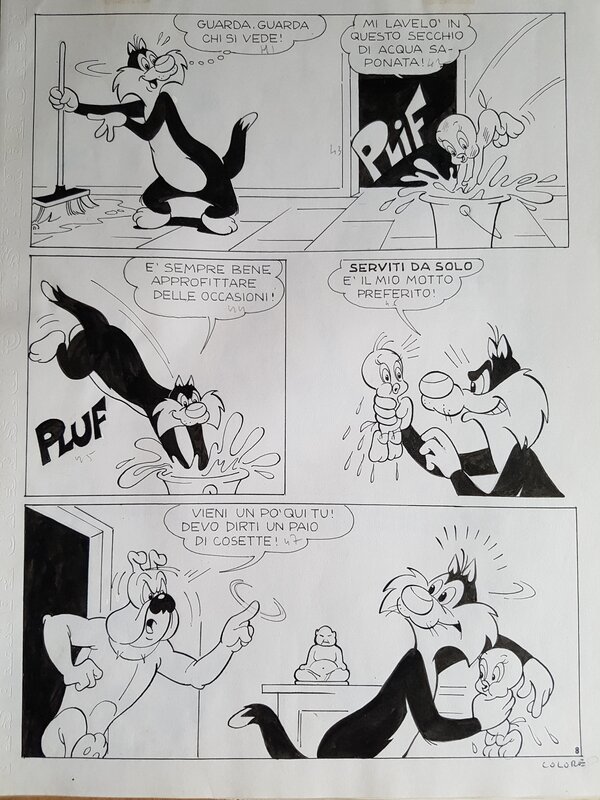 unknown, Titi et gros Minet - Le grand menage - planche 08 - Planche originale