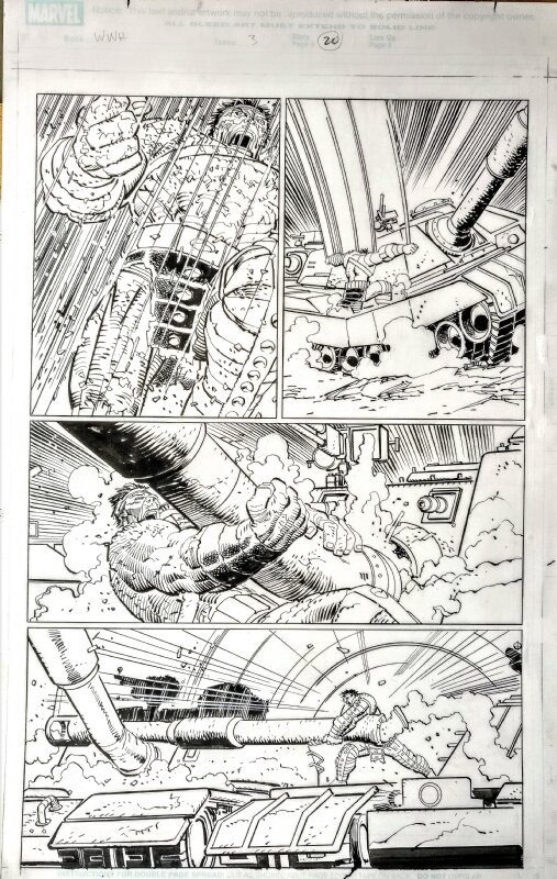 John Romita Jr., Klaus Janson, World War Hulk #3 - Hulk Play Tank Tennis! - Planche originale