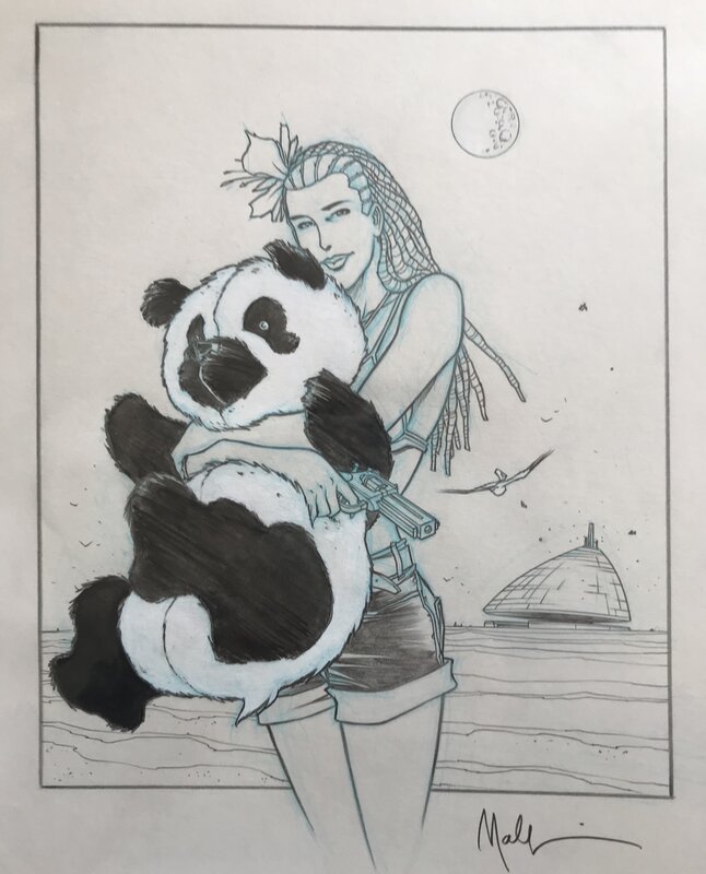 Mifa et son panda par Nicolas Malfin - Planche originale