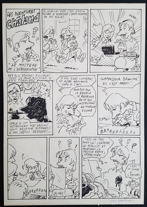 Luc Cornillon, Yves Chaland, Jacques Terpant, Les aventures de Chaland - Le mystère de l'aérographe - planche préparatoire - crayonne - Planche originale