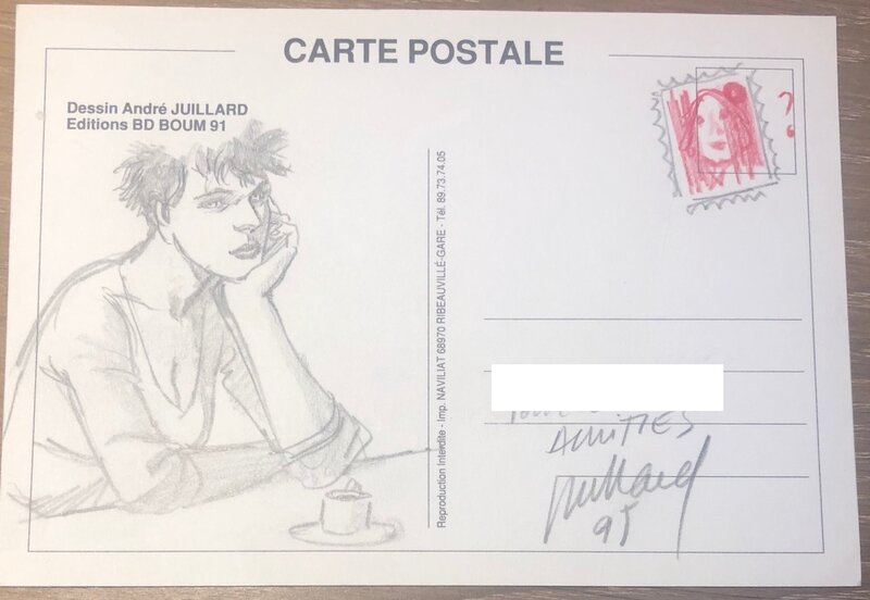 André Juillard, Dédicace de Louise sur carte postale - Dédicace