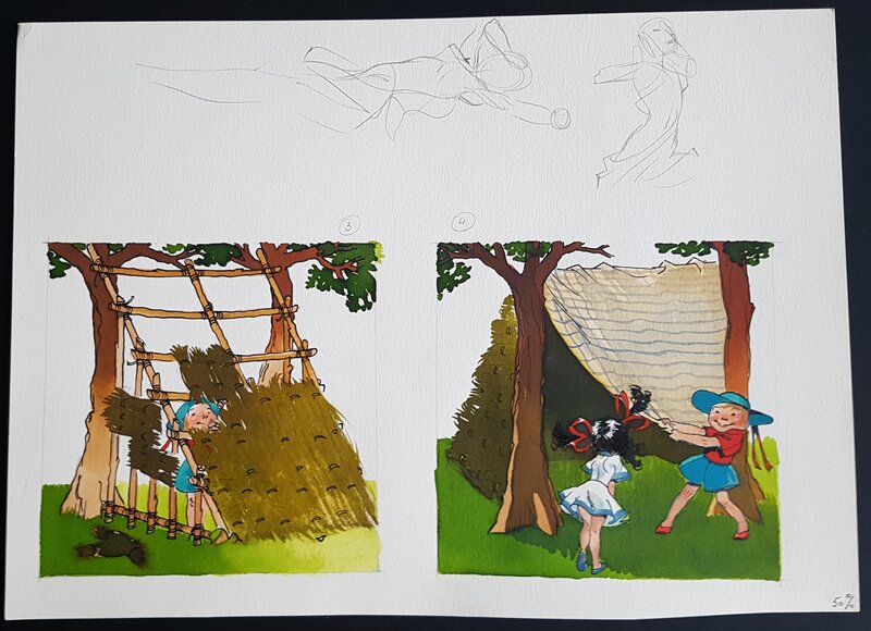 Al Severin, Montage d'une cabane - strip pour une planche en couleurs - Planche originale