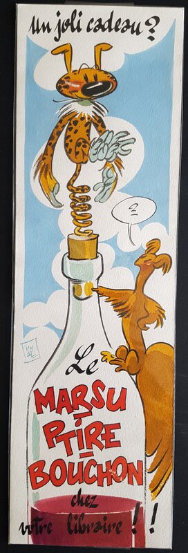 Al Severin, André Franquin, Spirou - hommage au marsupilami - illustration en couleurs pour un marque page - Illustration originale