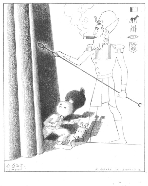 O'Groj, Hergé, Le cigare de Léopold II - Original Illustration