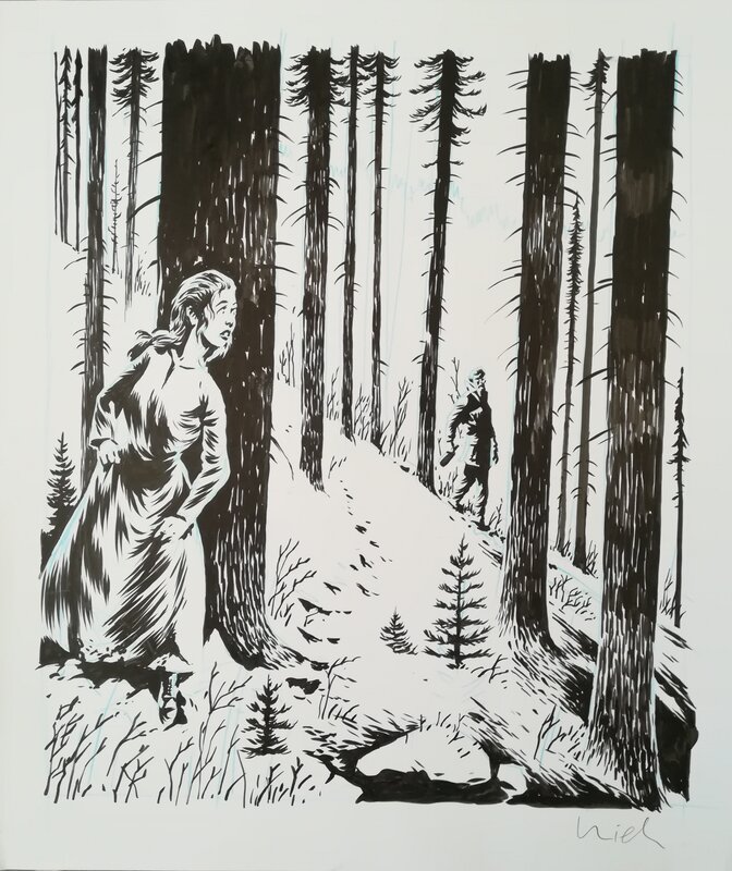 Erik Kriek, Dans les pins (illustration alternative Stripschrift) - Original Illustration