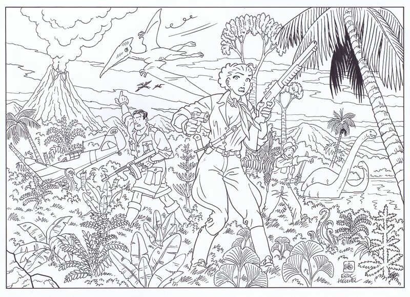 Eric Heuvel, January Jones - Lost world 1 (commission drawing) - Illustration originale
