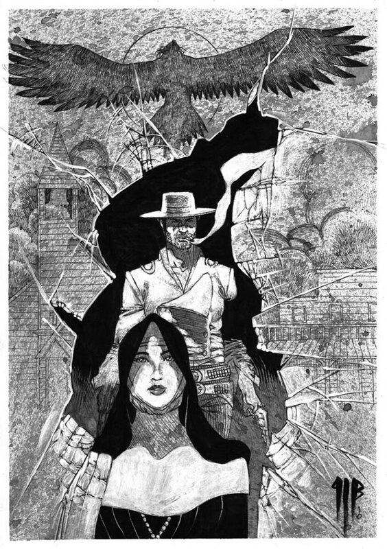 Philippe Bringel, Blackfoot - Derrière la vitre du saloon - Original Illustration