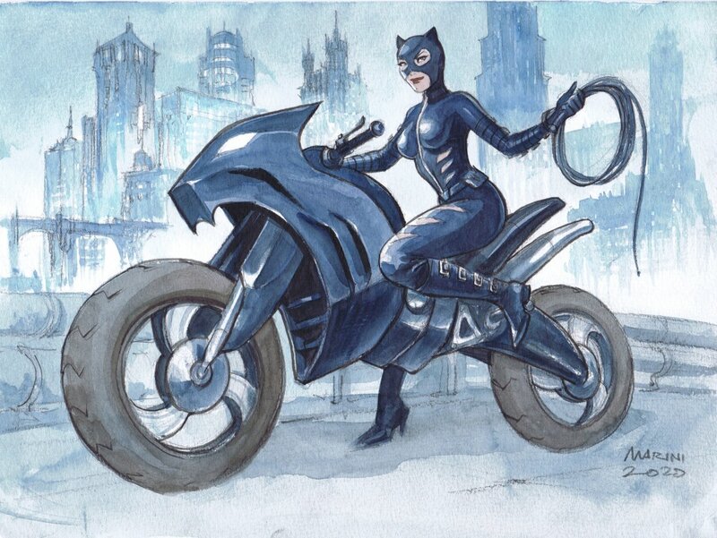 Enrico Marini, Catwoman sur sa moto - Illustration originale