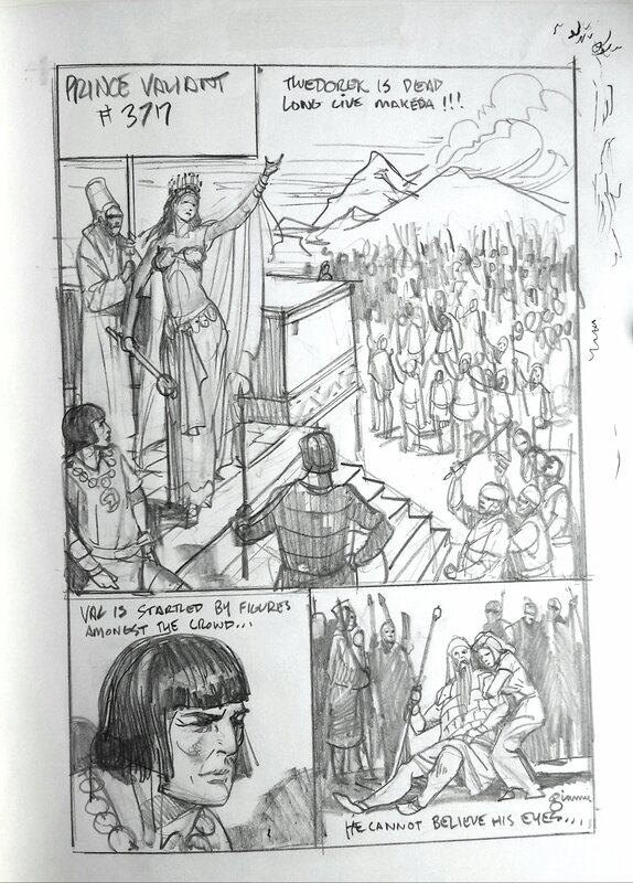 Gary Gianni, Prince Valiant, planche préparatoire. - Original art