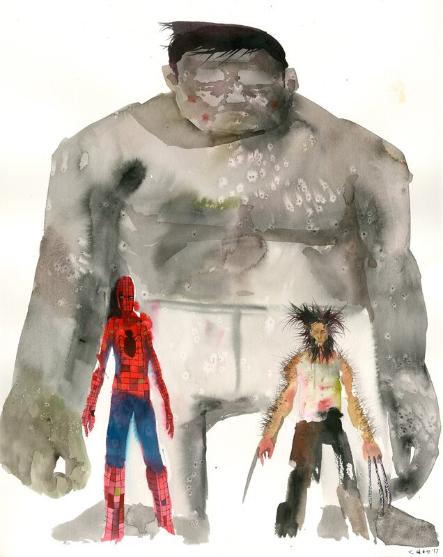 Spider-Man,Hulk,Wolverine ,David Choe - Illustration originale