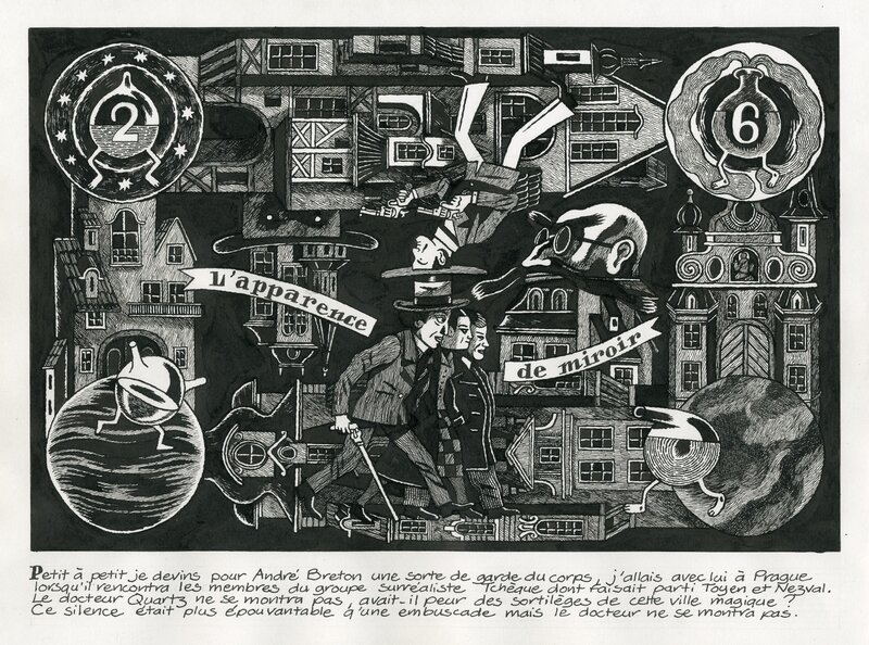 David B., Nick Carter et André Breton - L'apparence de miroir - Planche originale