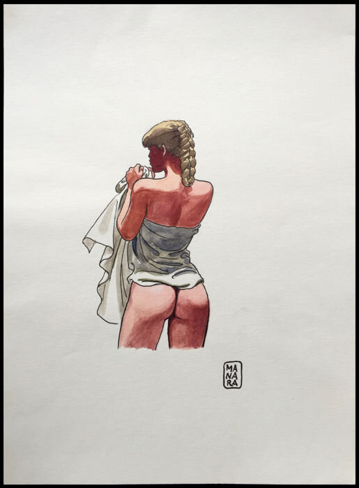 Manara - Jeune fille au drap - Illustration originale