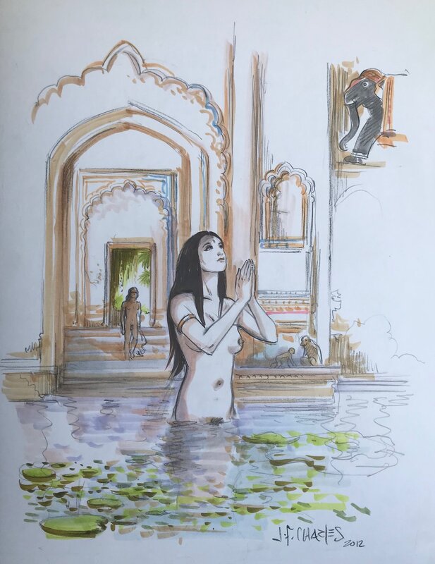 Jean-François Charles, India Dreams - Prières dans l'eau - Illustration originale