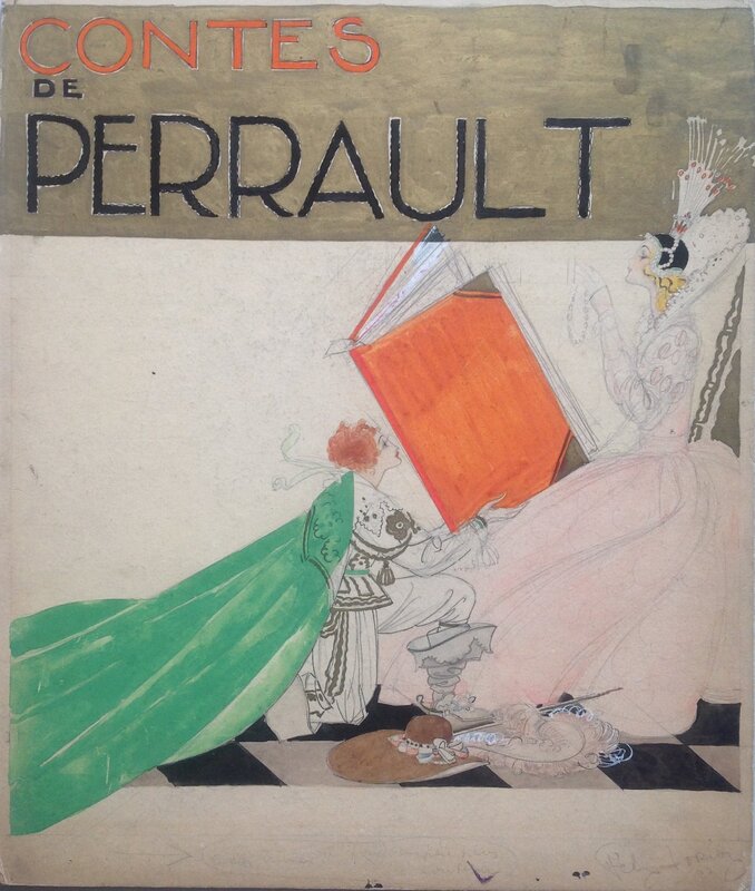 Félix Lorioux Dessin Original Projet de Couverture Les Contes de Perrault 2 . Éo Hachette 1927 . - Illustration originale