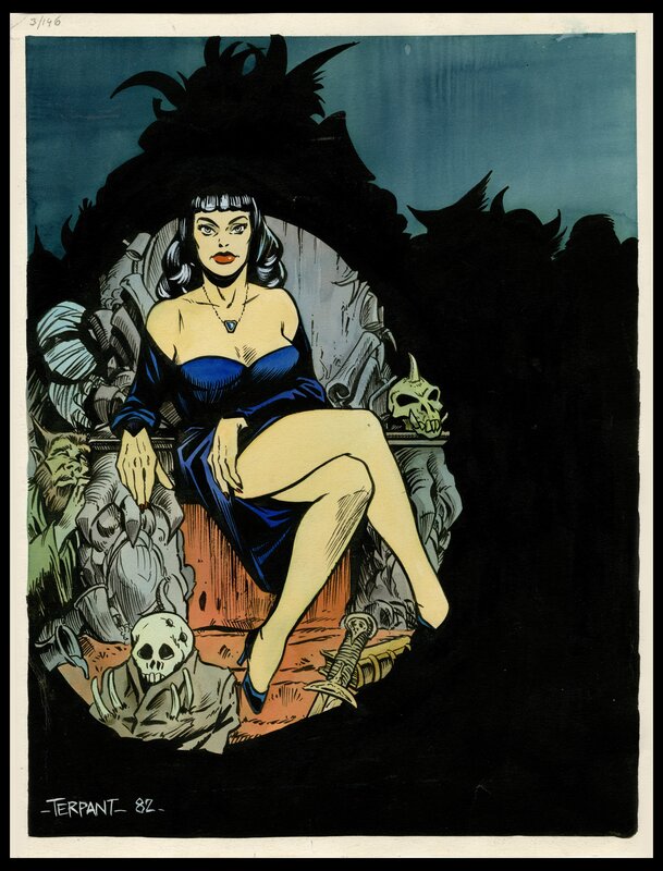 1982 - Jacques Terpant - Dragon Lady - Pin-up de l'Édito du 1er numéro du magazine Starfix - Original Illustration