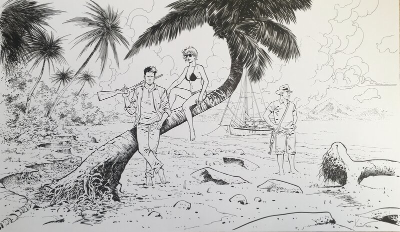 Philippe Xavier, Matz, Tango et ses comparses à la plage - Illustration originale