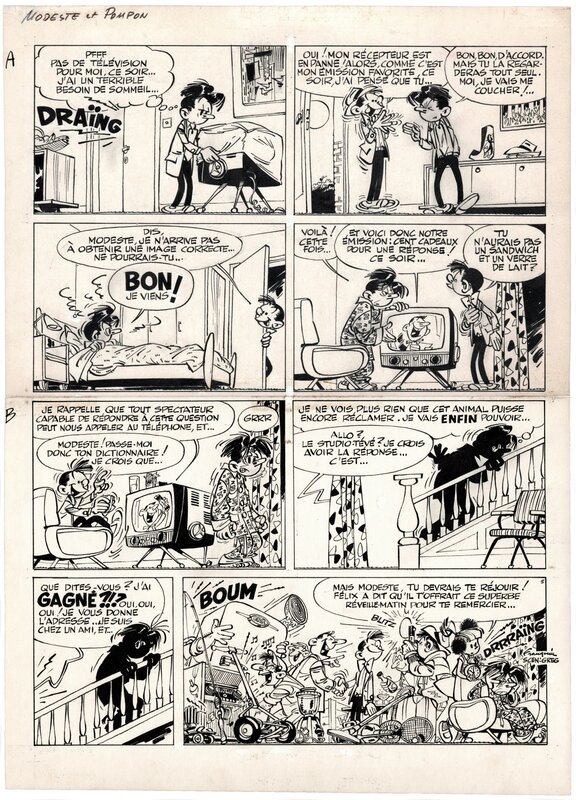 Modeste et Pompon par André Franquin - Planche originale