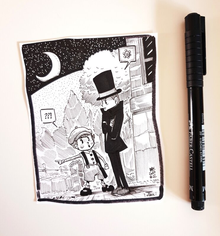 En vente - oTTami, Dessin original de l'Inktober 2017 : Professeur Layton - Illustration originale